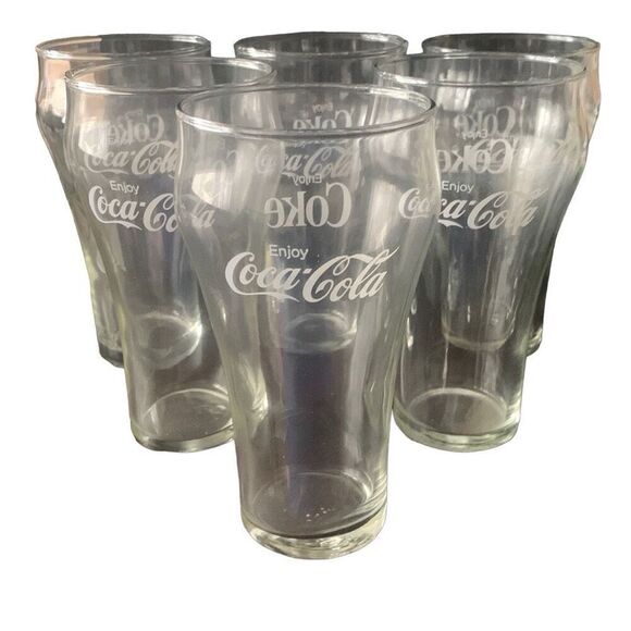 Vintage Enjoy Coca-Cola Coke Lot Set of 6 Bell Shaped Drinking Glasses - Picture 1 of 13